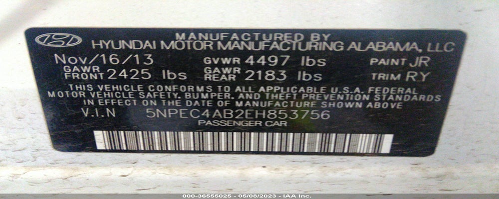 5NPEC4AB2EH853756 2014 HYUNDAI SONATA photo no. 9