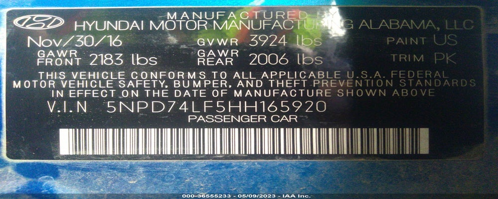 5NPD74LF5HH165920 2017 HYUNDAI ELANTRA photo no. 9