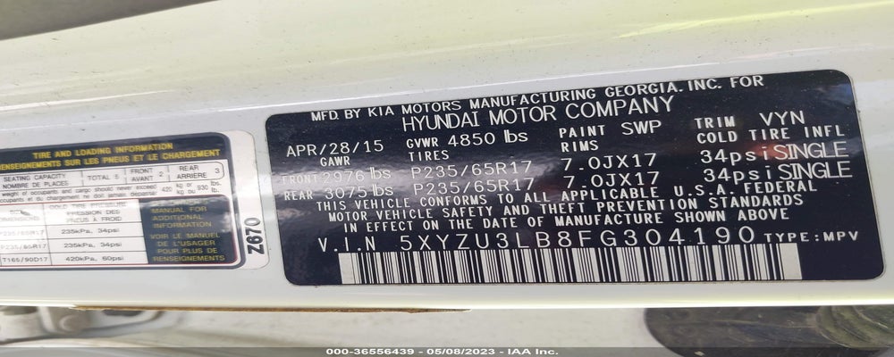 5XYZU3LB8FG304190 2015 HYUNDAI SANTA FE SPORT photo no. 9
