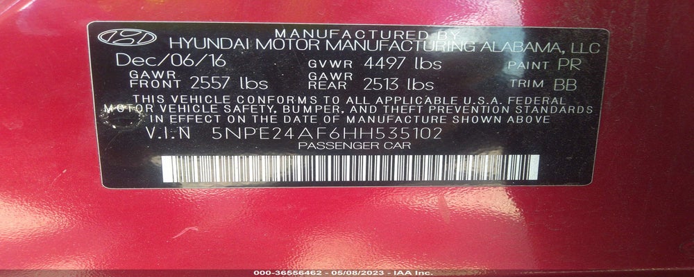 5NPE24AF6HH535102 2017 HYUNDAI SONATA photo no. 9