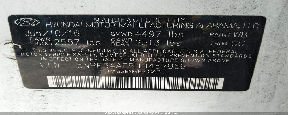5NPE34AF5HH457859 2017 HYUNDAI SONATA photo no. 9