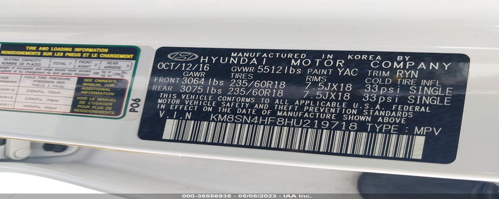 KM8SN4HF8HU219718 2017 HYUNDAI SANTA FE photo no. 9