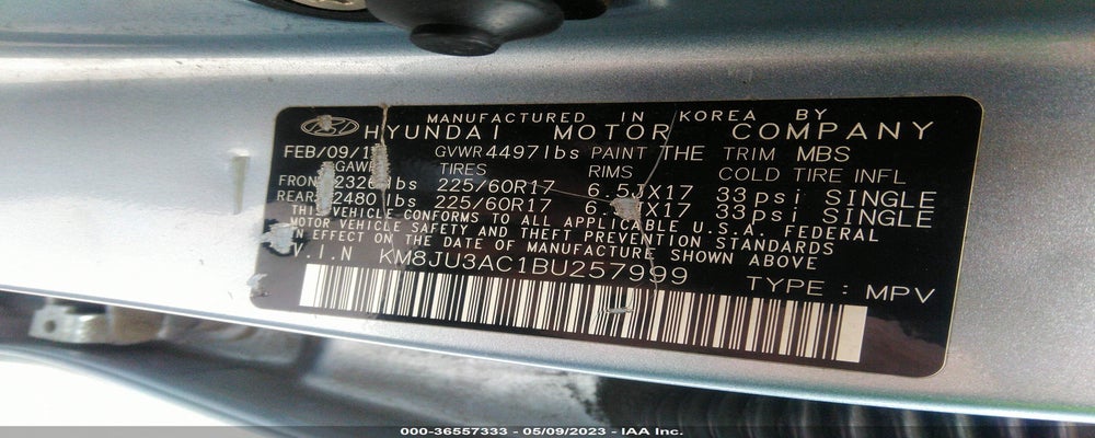 KM8JU3AC1BU257999 2011 HYUNDAI TUCSON photo no. 9