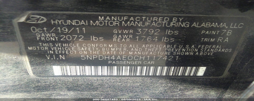 5NPDH4AE0CH117421 2012 HYUNDAI ELANTRA photo no. 9