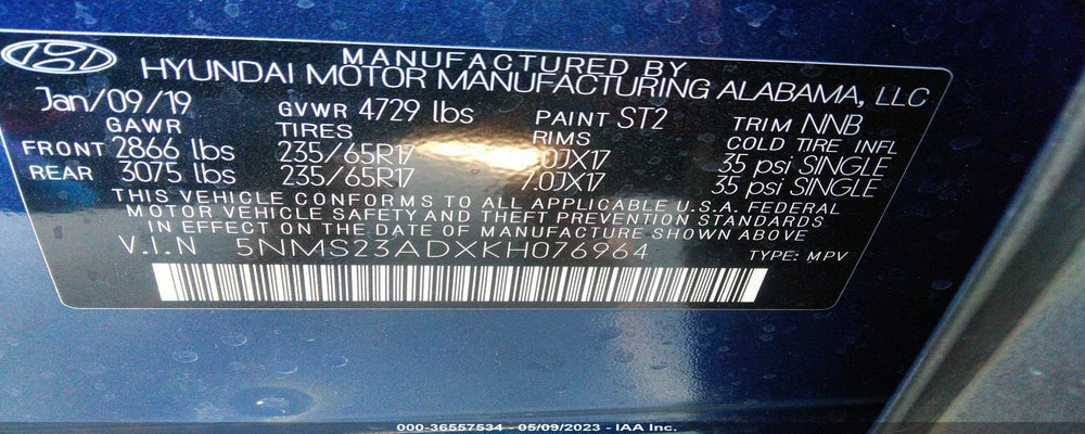 5NMS23ADXKH076964 2019 HYUNDAI SANTA FE photo no. 9