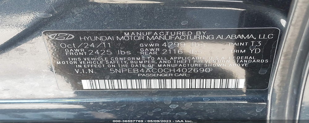 5NPEB4AC0CH402690 2012 HYUNDAI SONATA photo no. 9