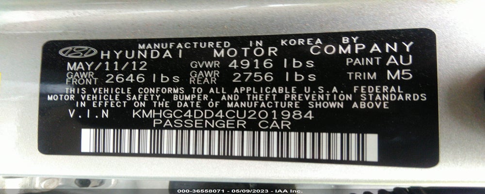 KMHGC4DD4CU201984 2012 HYUNDAI GENESIS photo no. 9