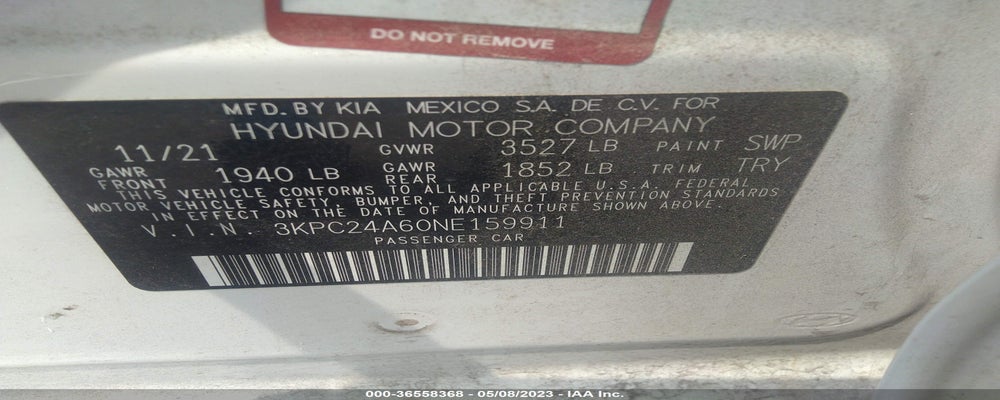 3KPC24A60NE159911 2022 HYUNDAI ACCENT photo no. 9