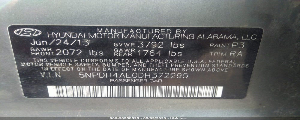 5NPDH4AE0DH372295 2013 HYUNDAI ELANTRA photo no. 9