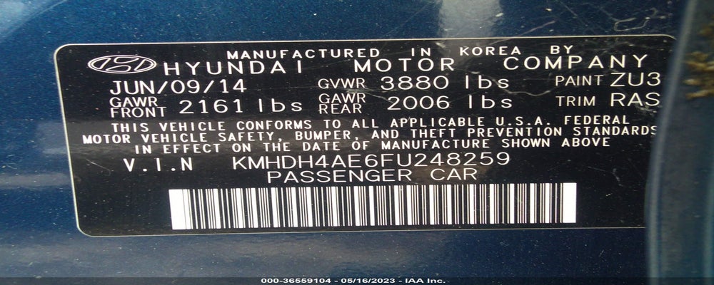 KMHDH4AE6FU248259 2015 HYUNDAI ELANTRA photo no. 9