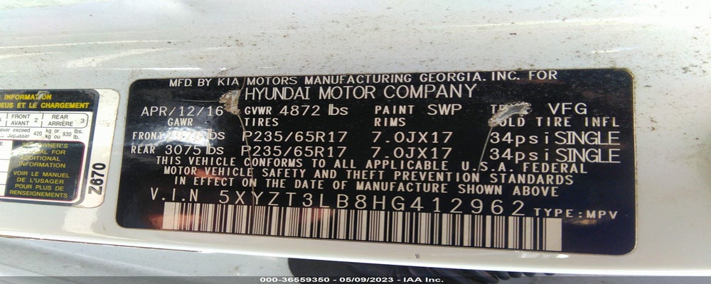 5XYZT3LB8HG412962 2017 HYUNDAI SANTA FE SPORT photo no. 9