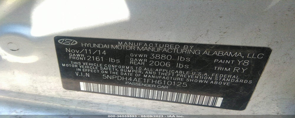 5NPDH4AE1FH610125 2015 HYUNDAI ELANTRA photo no. 9