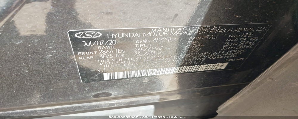 5NMS33AD9LH249372 2020 HYUNDAI SANTA FE photo no. 9