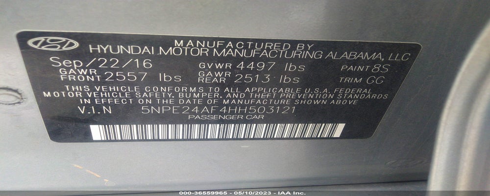 5NPE24AF4HH503121 2017 HYUNDAI SONATA photo no. 9