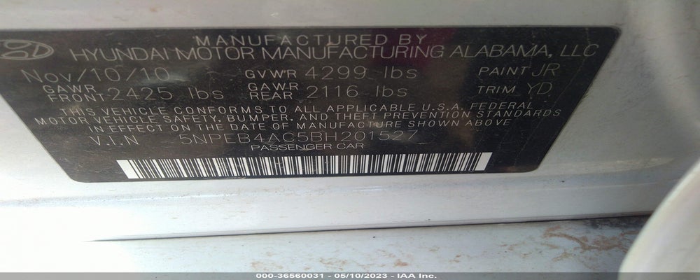 5NPEB4AC5BH201527 2011 HYUNDAI SONATA photo no. 9
