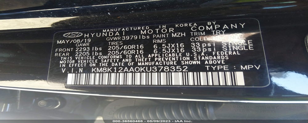 KM8K12AA0KU378352 2019 HYUNDAI KONA photo no. 9