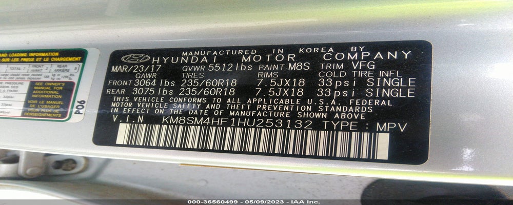 KM8SM4HF1HU253132 2017 HYUNDAI SANTA FE photo no. 9