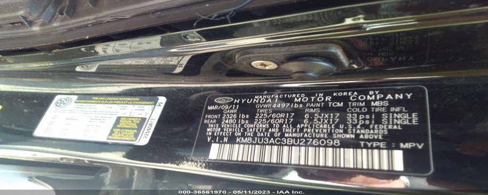 KM8JU3AC3BU276098 2011 HYUNDAI TUCSON photo no. 9