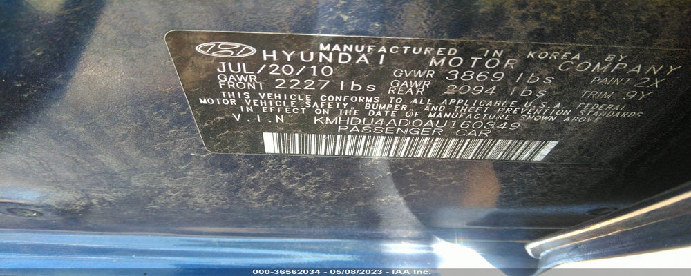 KMHDU4AD0AU160349 2010 HYUNDAI ELANTRA photo no. 9