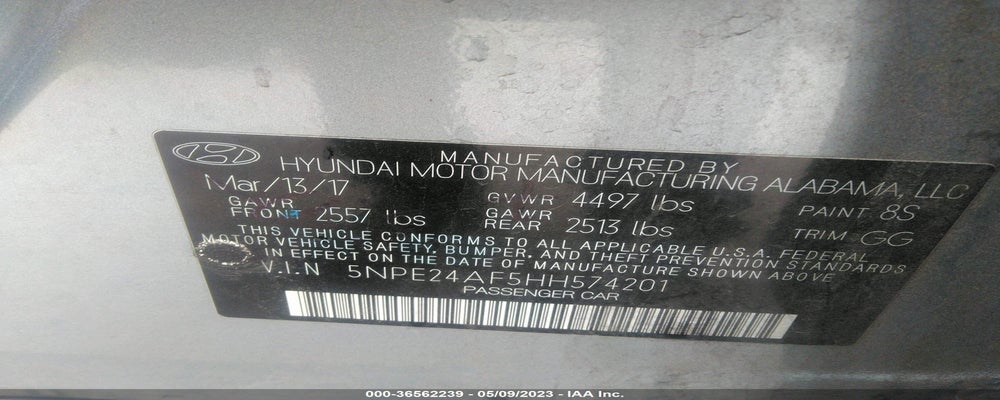 5NPE24AF5HH574201 2017 HYUNDAI SONATA photo no. 9