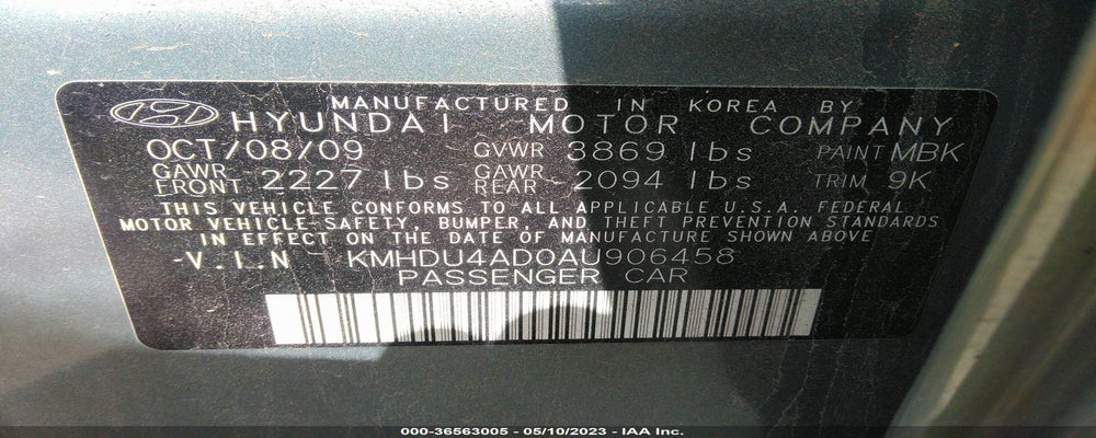 KMHDU4AD0AU906458 2010 HYUNDAI ELANTRA photo no. 9