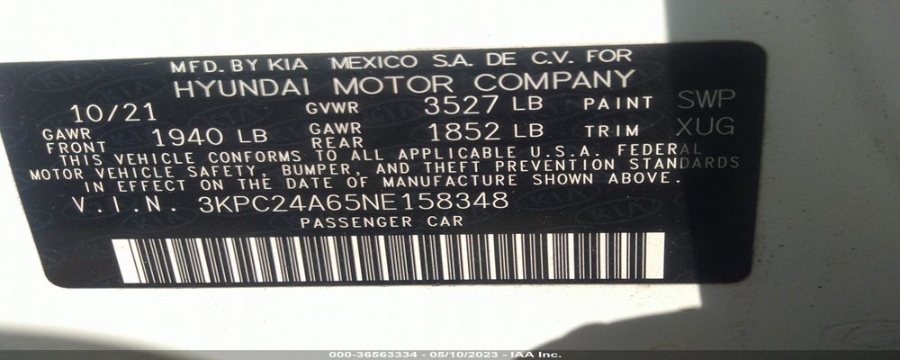 3KPC24A65NE158348 2022 HYUNDAI ACCENT photo no. 9