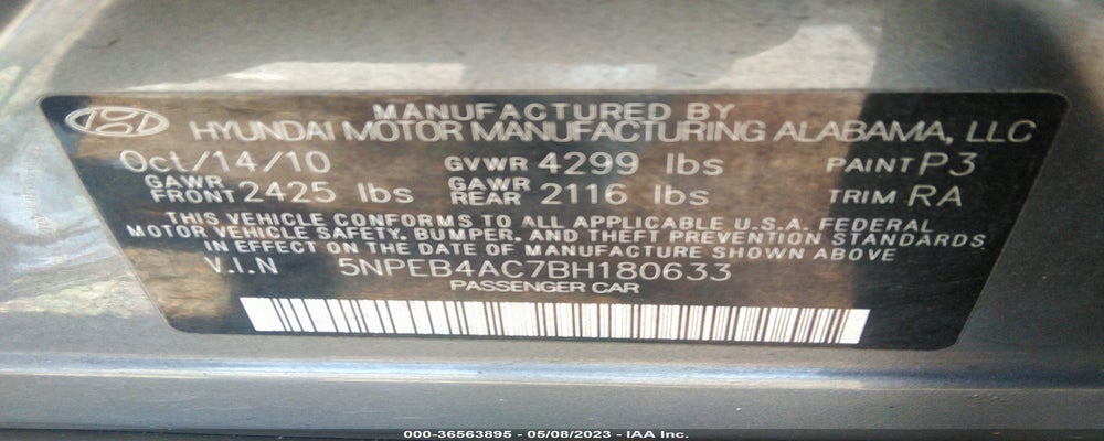 5NPEB4AC7BH180633 2011 HYUNDAI SONATA photo no. 9