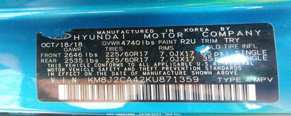 KM8J2CA42KU871359 2019 HYUNDAI TUCSON photo no. 9