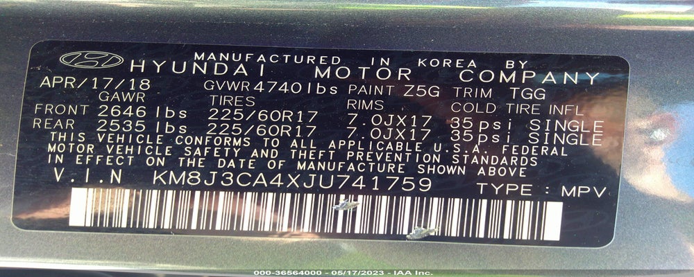 KM8J3CA4XJU741759 2018 HYUNDAI TUCSON photo no. 9
