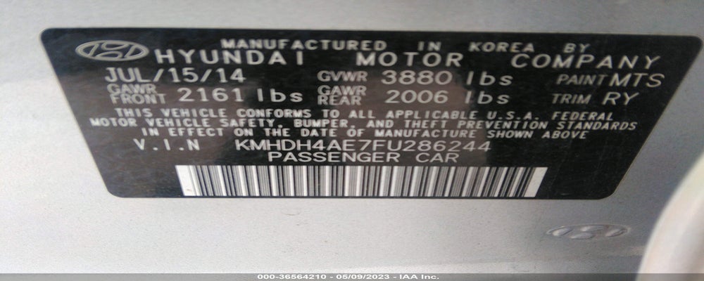 KMHDH4AE7FU286244 2015 HYUNDAI ELANTRA photo no. 9