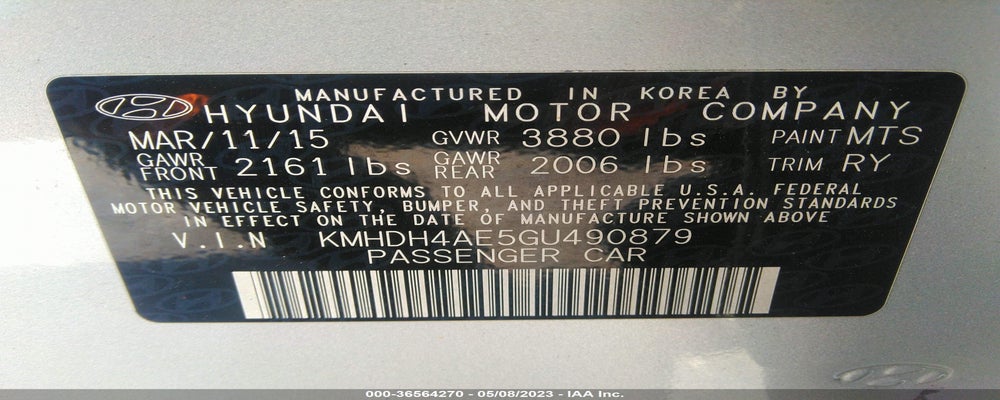 KMHDH4AE5GU490879 2016 HYUNDAI ELANTRA photo no. 9