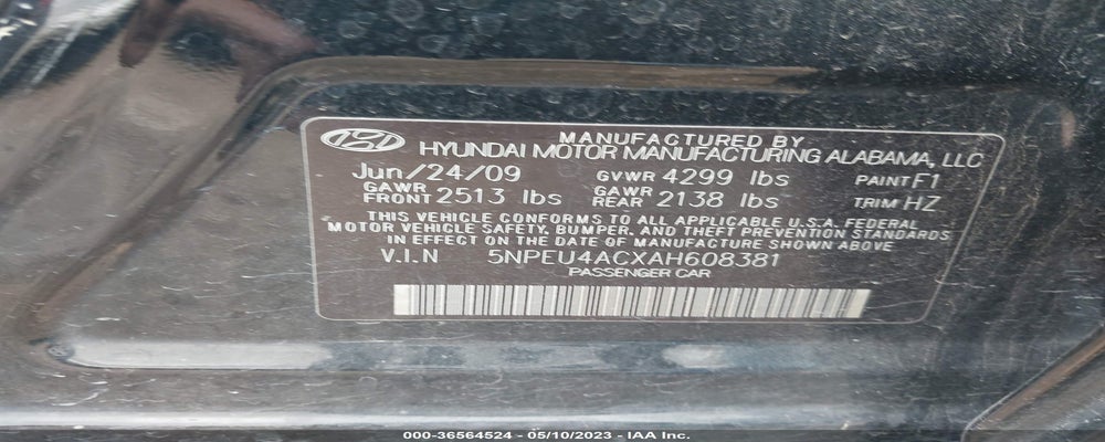 5NPEU4ACXAH608381 2010 HYUNDAI SONATA photo no. 9