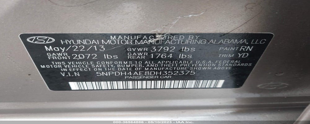 5NPDH4AE8DH352375 2013 HYUNDAI ELANTRA photo no. 9