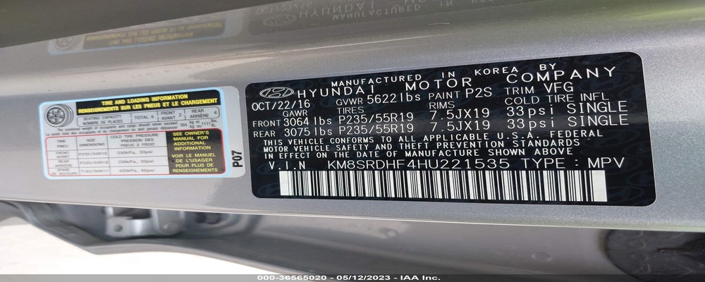 KM8SRDHF4HU221535 2017 HYUNDAI SANTA FE photo no. 9