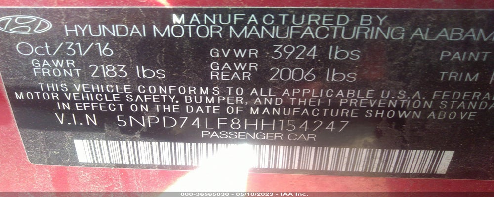 5NPD74LF8HH154247 2017 HYUNDAI ELANTRA photo no. 9