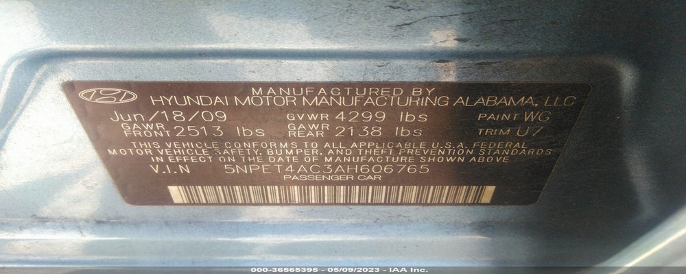 5NPET4AC3AH606765 2010 HYUNDAI SONATA photo no. 9