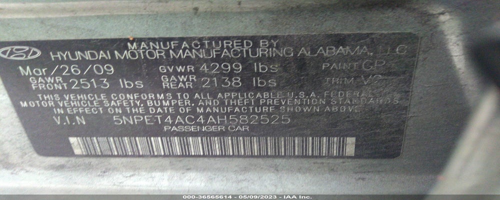 5NPET4AC4AH582525 2010 HYUNDAI SONATA photo no. 9