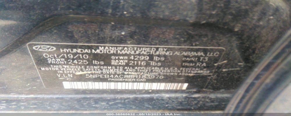 5NPEB4AC8BH183976 2011 HYUNDAI SONATA photo no. 9