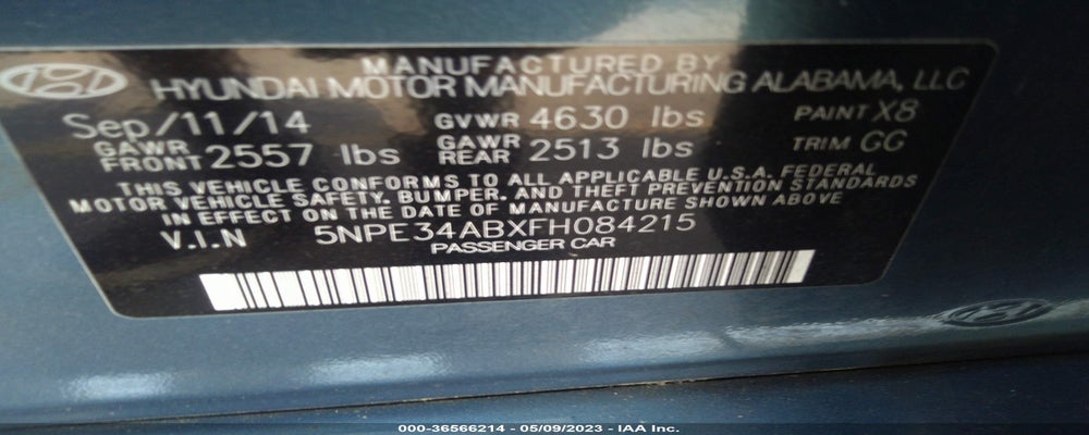5NPE34ABXFH084215 2015 HYUNDAI SONATA photo no. 9