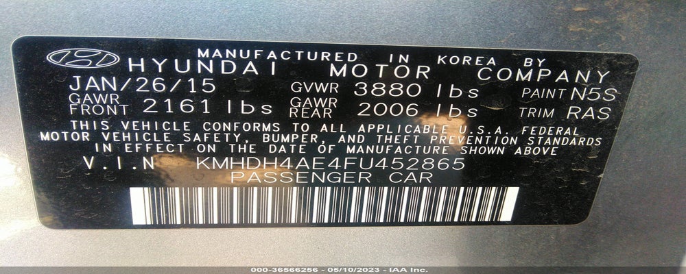 KMHDH4AE4FU452865 2015 HYUNDAI ELANTRA photo no. 9