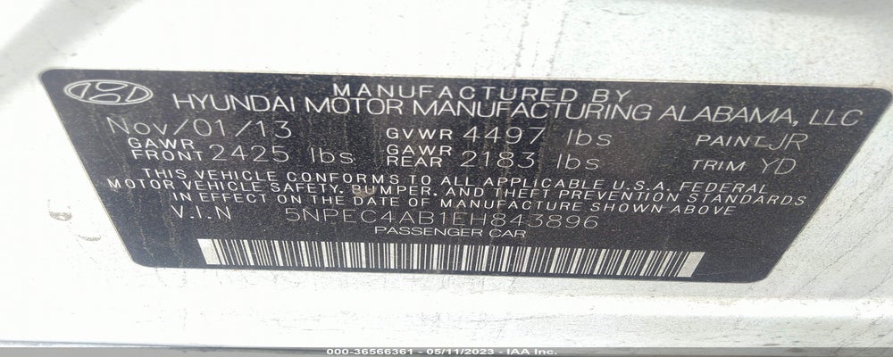 5NPEC4AB1EH843896 2014 HYUNDAI SONATA photo no. 9