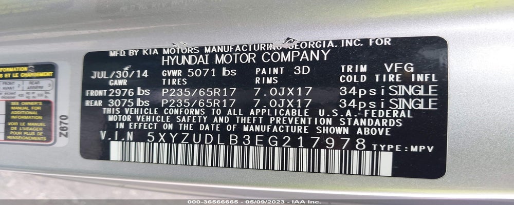 5XYZUDLB3EG217978 2014 HYUNDAI SANTA FE SPORT photo no. 9