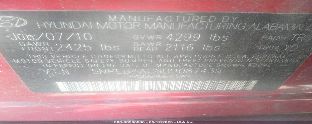 5NPEB4AC6BH087439 2011 HYUNDAI SONATA photo no. 9