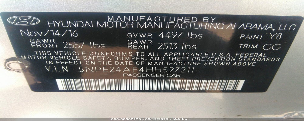 5NPE24AF4HH527211 2017 HYUNDAI SONATA photo no. 9