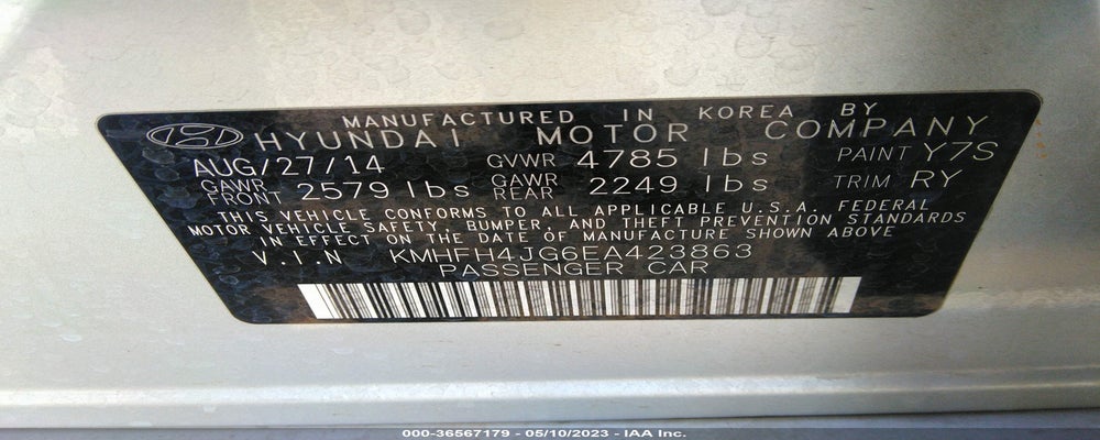KMHFH4JG6EA423863 2014 HYUNDAI AZERA photo no. 9