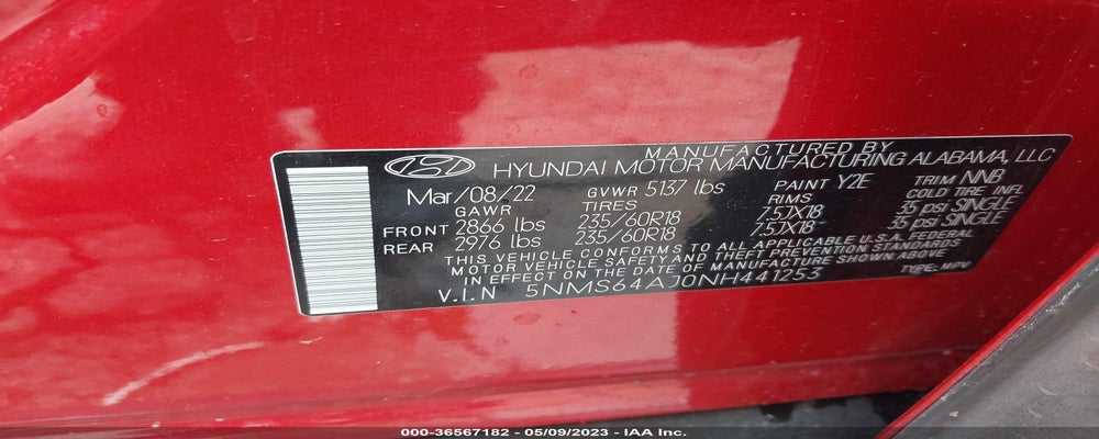 5NMS64AJ0NH441253 2022 HYUNDAI SANTA FE photo no. 9