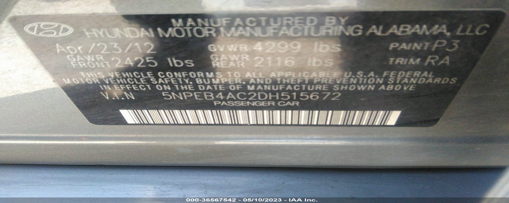 5NPEB4AC2DH515672 2013 HYUNDAI SONATA photo no. 9