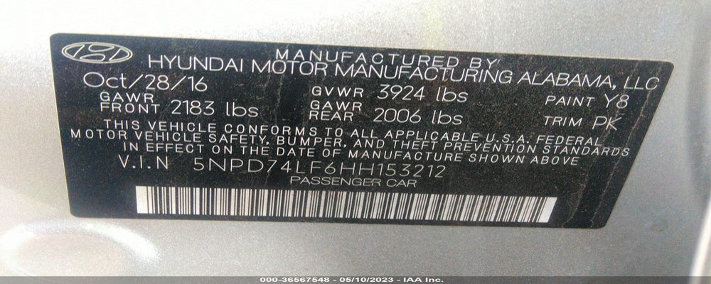5NPD74LF6HH153212 2017 HYUNDAI ELANTRA photo no. 9