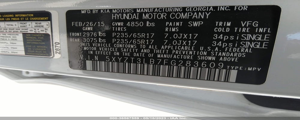 5XYZT3LB7FG283609 2015 HYUNDAI SANTA FE SPORT photo no. 9