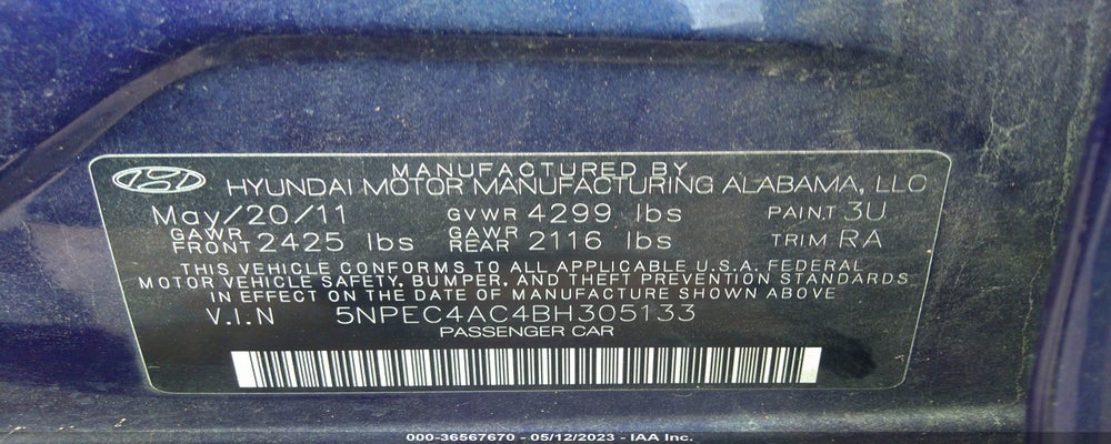 5NPEC4AC4BH305133 2011 HYUNDAI SONATA photo no. 9